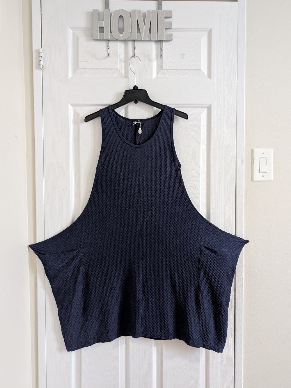 NWOT Ahimsa Blue Lagenlook Multi-Way Waffle Knit Architectural Boho Dress - S